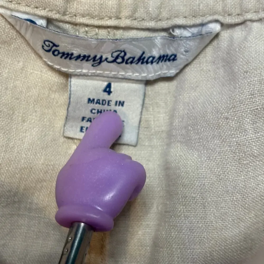 Tommy Bahama Khaki 100% Linen Summer Casual Capri Drawstring Pocket Pants sz 4 - Picture 2 of 7